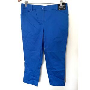 NWT NY & Co Blue Cropped Straight Leg Pants | Slim Fit Sateen Office Wear Sz 4